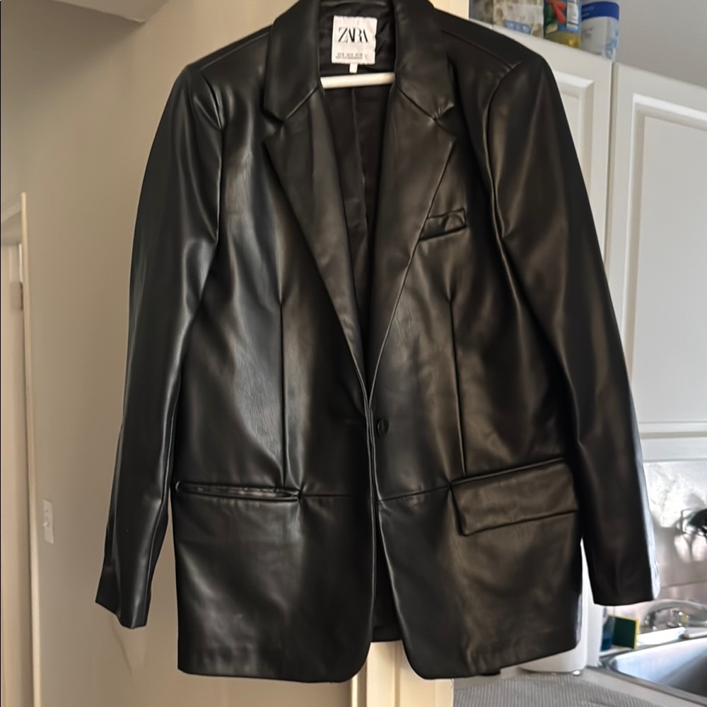 Zara Black Faux Leather Blazer